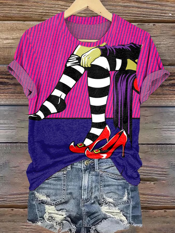 Women's Halloween Red Shoes Printed Casual T-Shirts