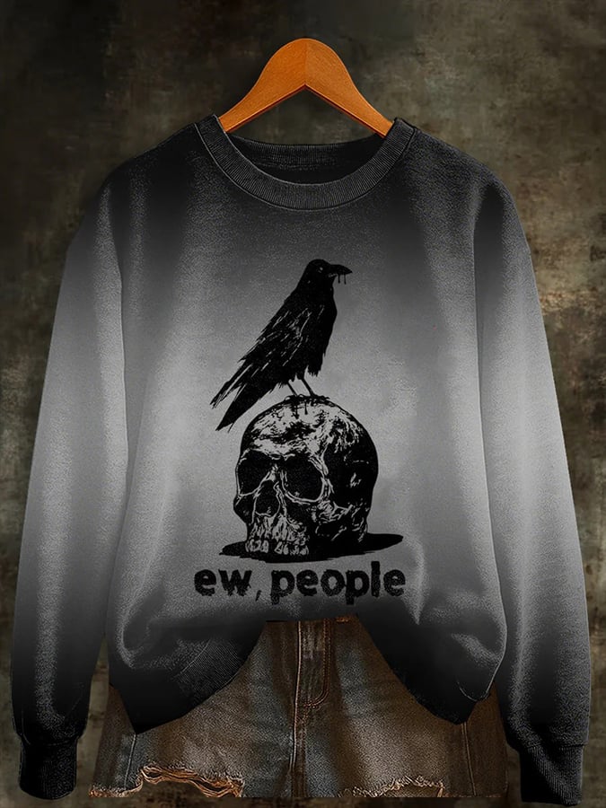 Women's Halloween Ew People Print Sweatshirt