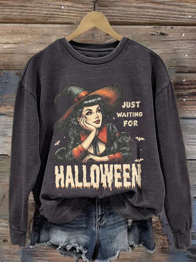 Women's Just Waiting For Halloween Print Casual Sweatshirt