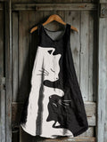 Women's Vintage Animal Cat Print Linen Blend Tank Dress
