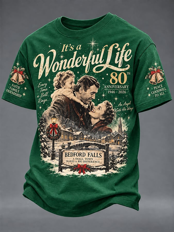 🔥🔥2nd 50% Off 🔥🔥Men's It's A Wonderful Life Christmas Print Round Neck T-shirt