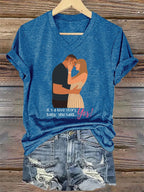 V-Neck Retro It’s A Love Story, She Said Yes Print T-Shirt