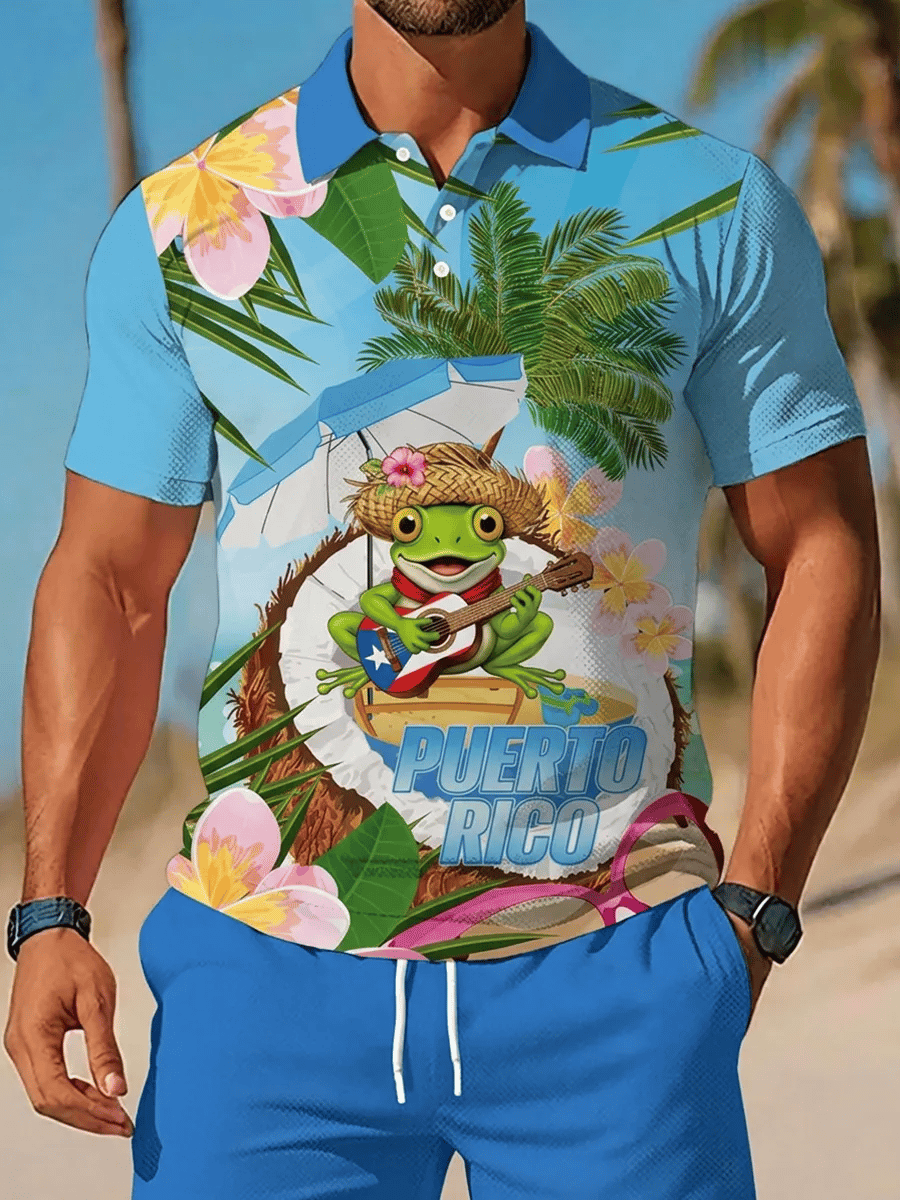 Men's Puerto Rico Print Polo Shirt