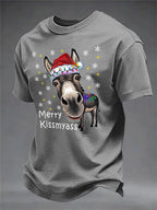 Men's Retro Funny Christmas Donkey Merry Kissmyass Print T-Shirt