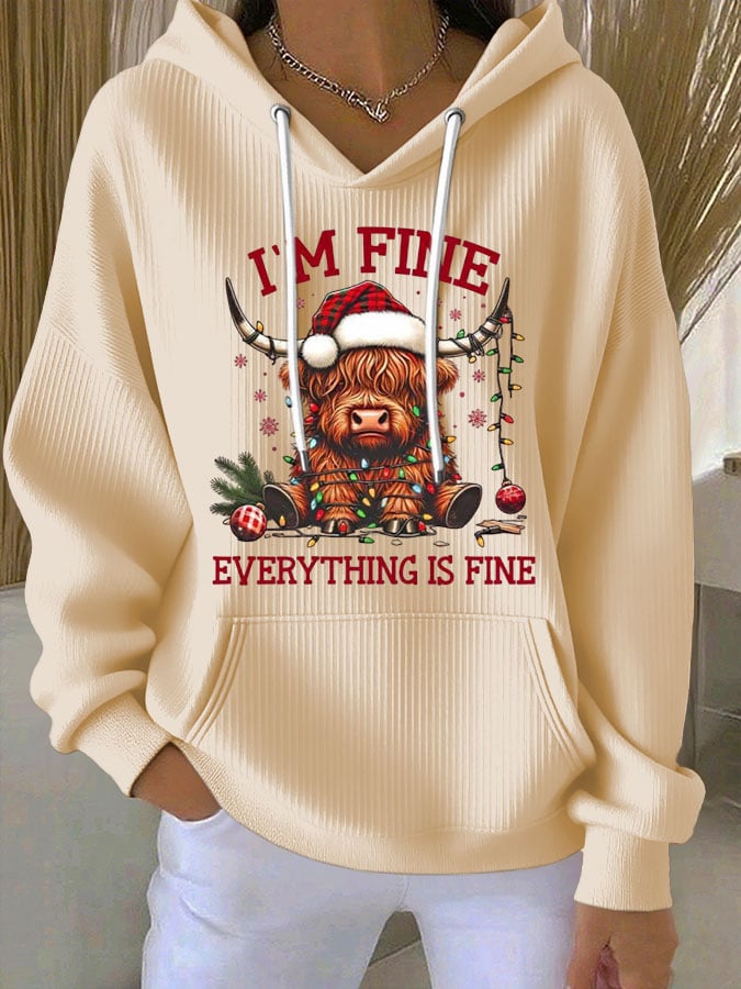 Women's Christmas Highland Cow Print Long Sleeve Top