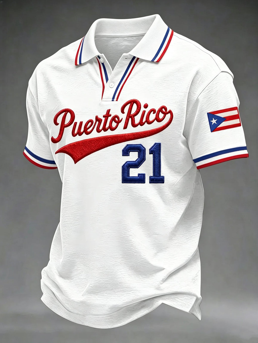 Men's Puerto Rico Baseball Print Polo Shirt
