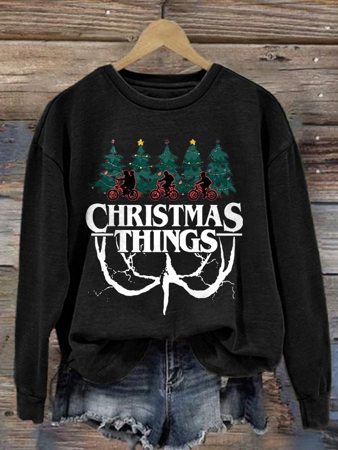 Women's Casual Christmas Dog Print Long Sleeve Sweatshirt