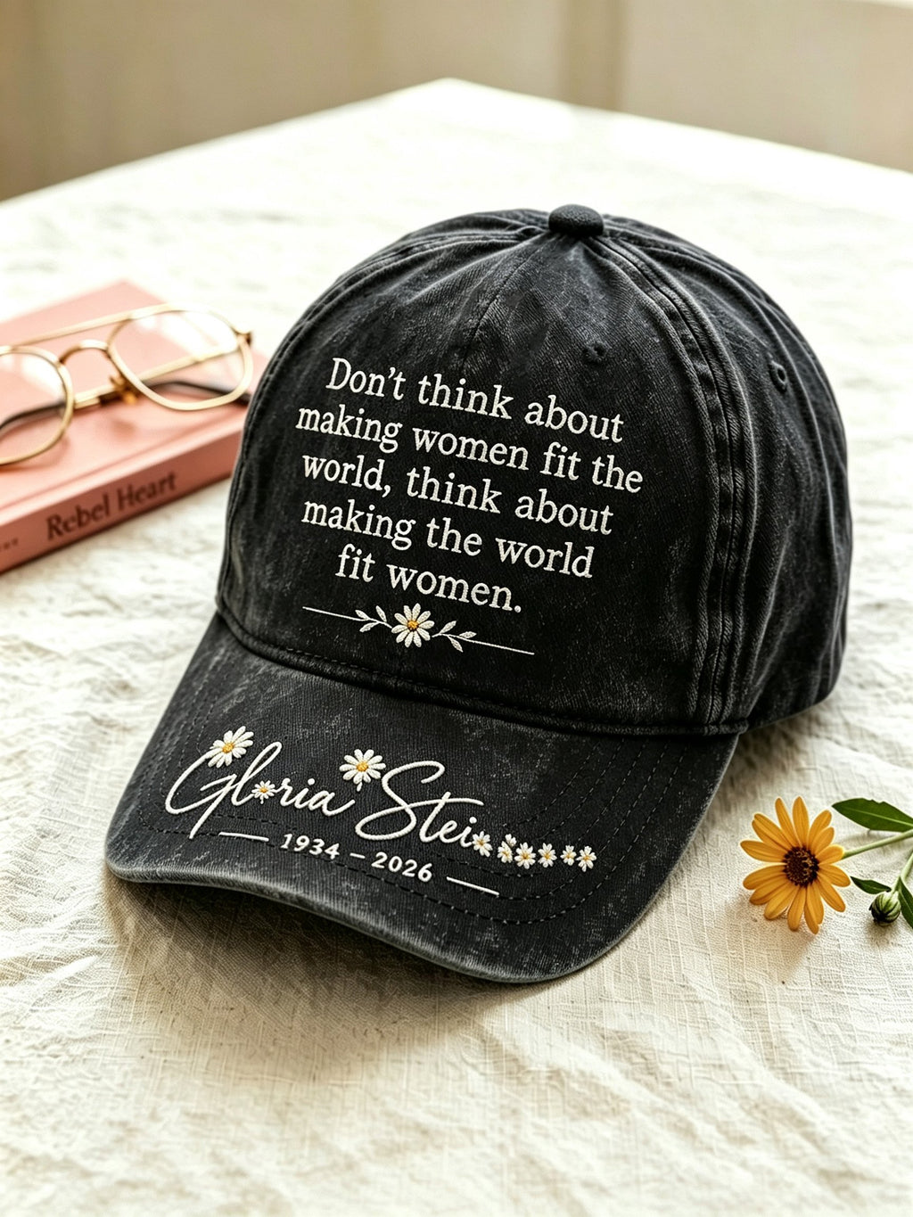 Letter-Print Faux-Denim Hat (Unisex)