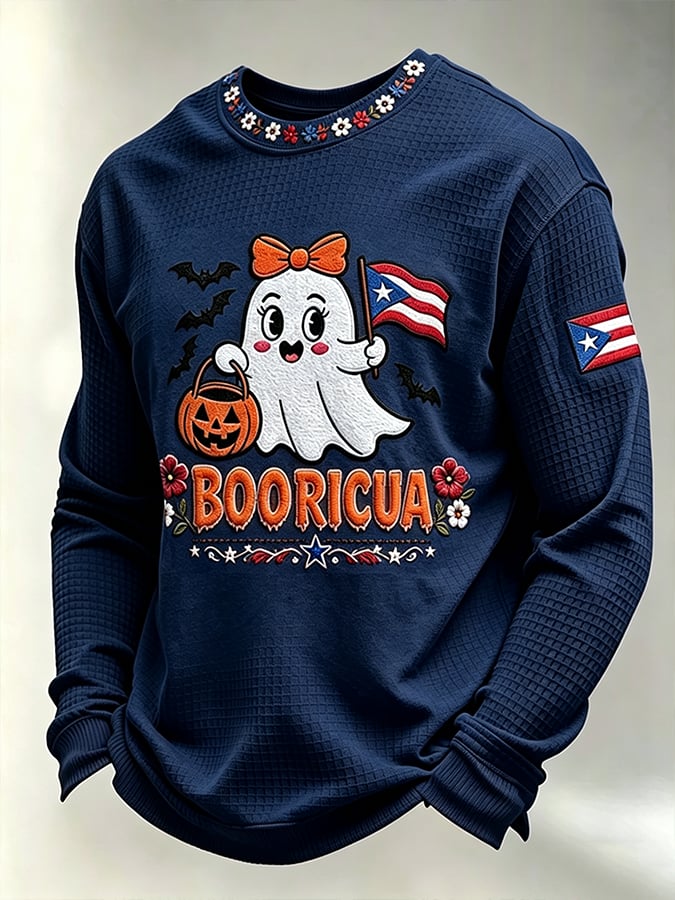 Men's Boricua Halloween Waffle-Knit Long-Sleeve Top