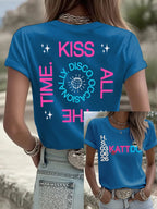 Women's Kiss All The Time Disco Occasionally Print Round Neck T-shirt