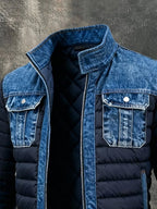 Men'S Vintage Denim Patchwork Outdoor Jacket Cotton Coat