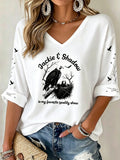 Women's Forever Over Big Bear Print V Neck Top