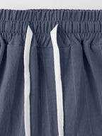 Men's Casual Cotton-Linen Breathable Pinstripe Drawstring Trousers