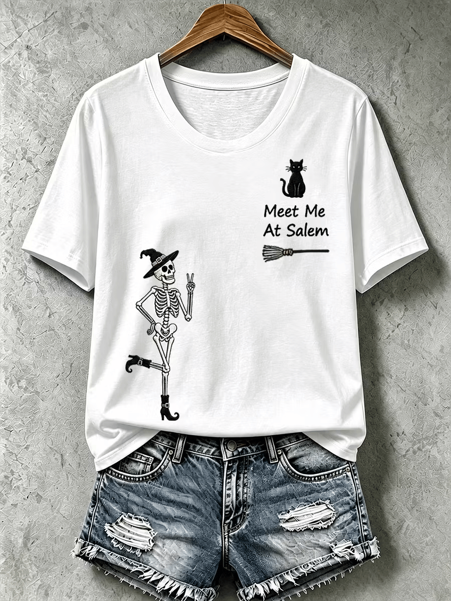 Women's Halloween Meet Me At Salem Print T-Shirt