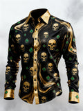 Men's Retro St. Patrick's Day Skull Long-Sleeved Shirt