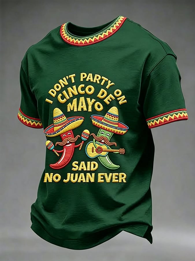 Men's Retro Cinco De Drinko Bitchachos Skeleton Mexican Fiesta Print Casual T-Shirt