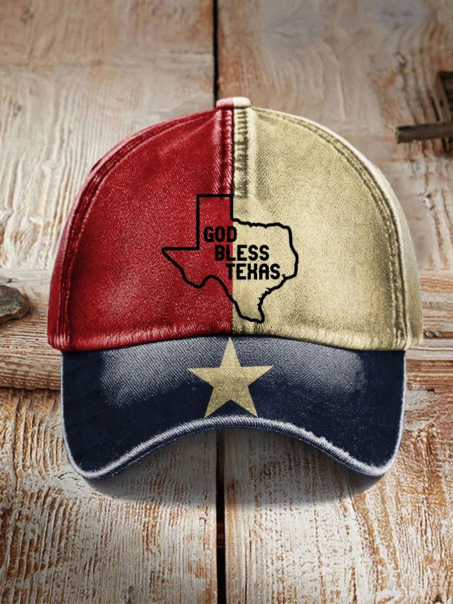 Unisex Retro God Bless Texas Print Hat