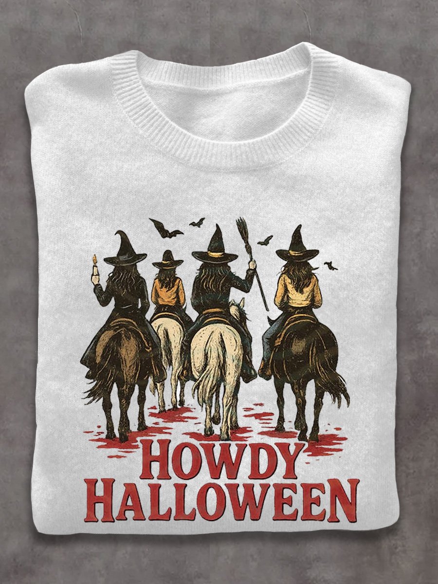 Howdy Witch West Halloween Art Print Thin Sweater