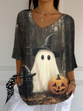 Women's Halloween V-neck Print Top