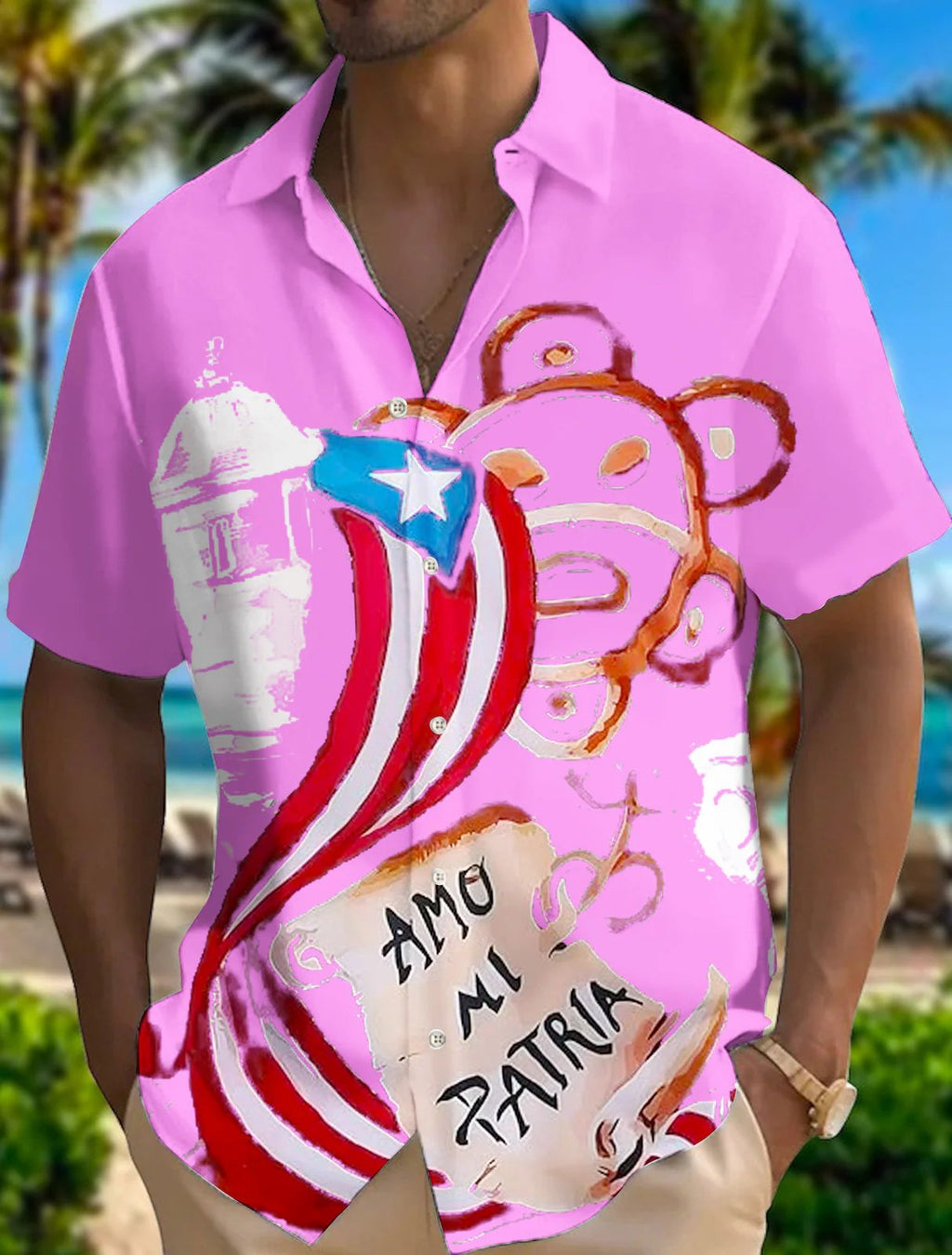 Puerto Rico Singer Beach Print Short Sleeve Shirts