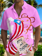 Puerto Rico Singer Beach Print Short Sleeve Shirts