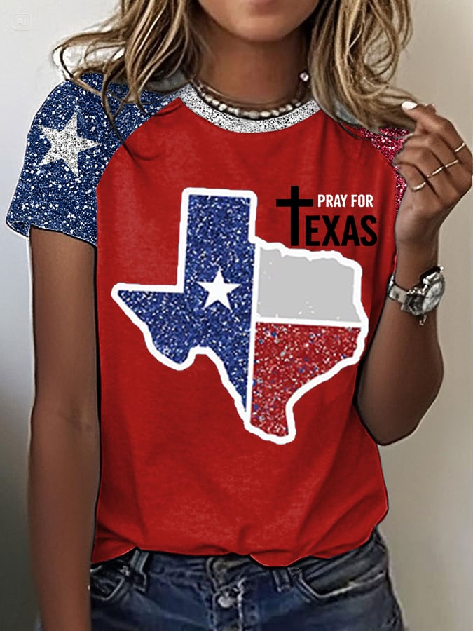 Women's Pray For Texas Printed Short Sleeve T-Shirt