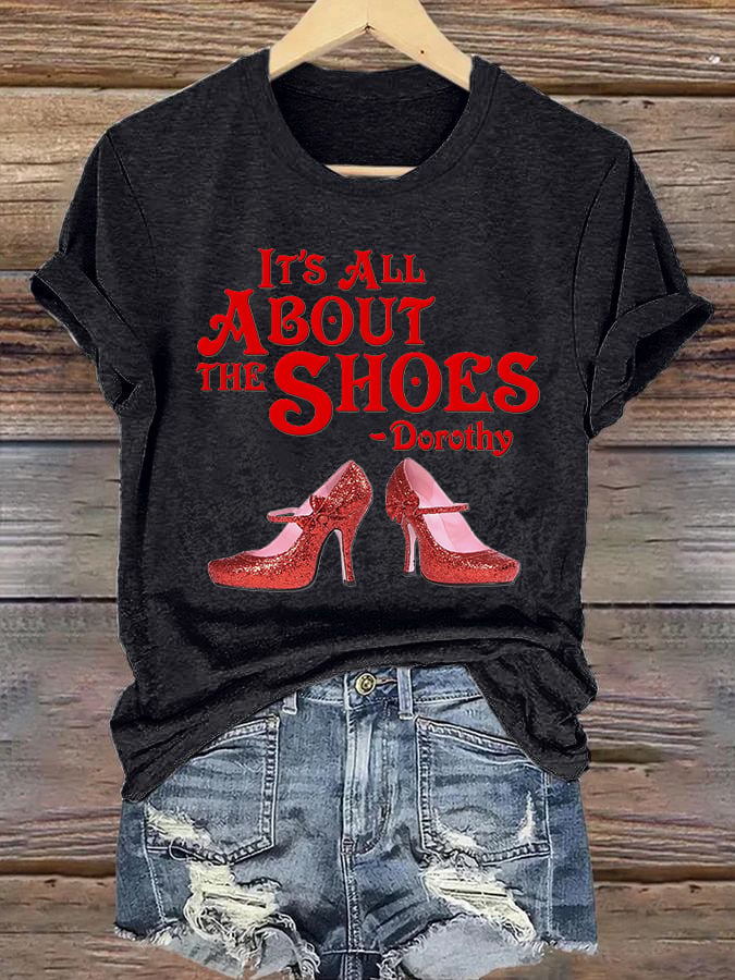 Women's Halloween Witch It's All About The Shoes Printed Crew Neck T-Shirt