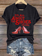 Women's Halloween Witch It's All About The Shoes Printed Crew Neck T-Shirt