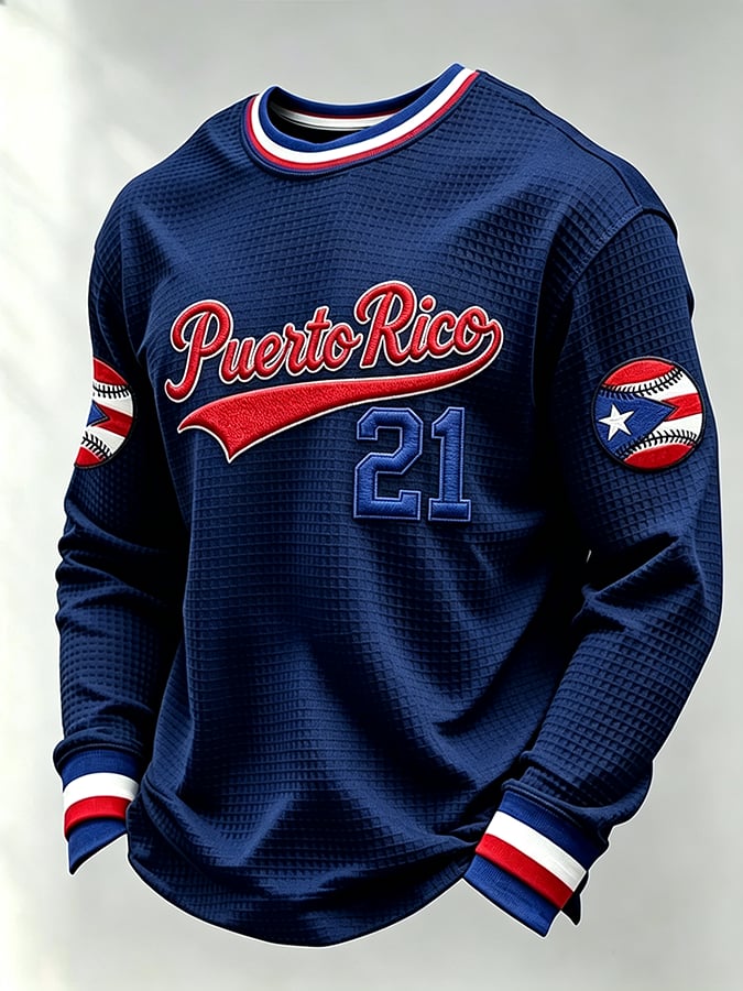Men's Puerto Rico Baseball Print Long-Sleeve T-Shirt