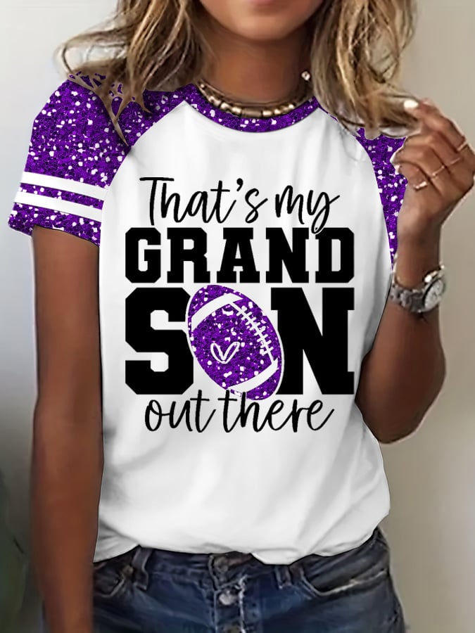 Women's Football That's My Grandson Out There Print Casual T-Shirt