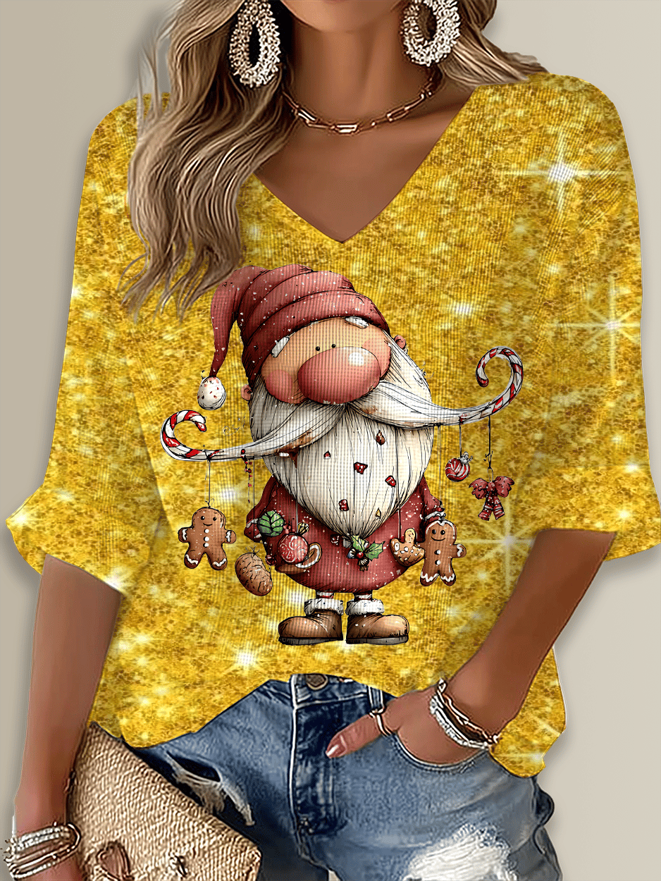 Merry Christmas Gnomes Printed Long Sleeve Top