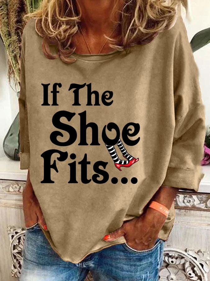 Women's Halloween Witch If The Shoe Fits Print Crew Neck Sweatshirt