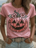 Women's Breast Cancer Pumpkin And Floral Art Print T-Shirt