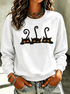 Women's Halloween Cat Print Sweatshirt