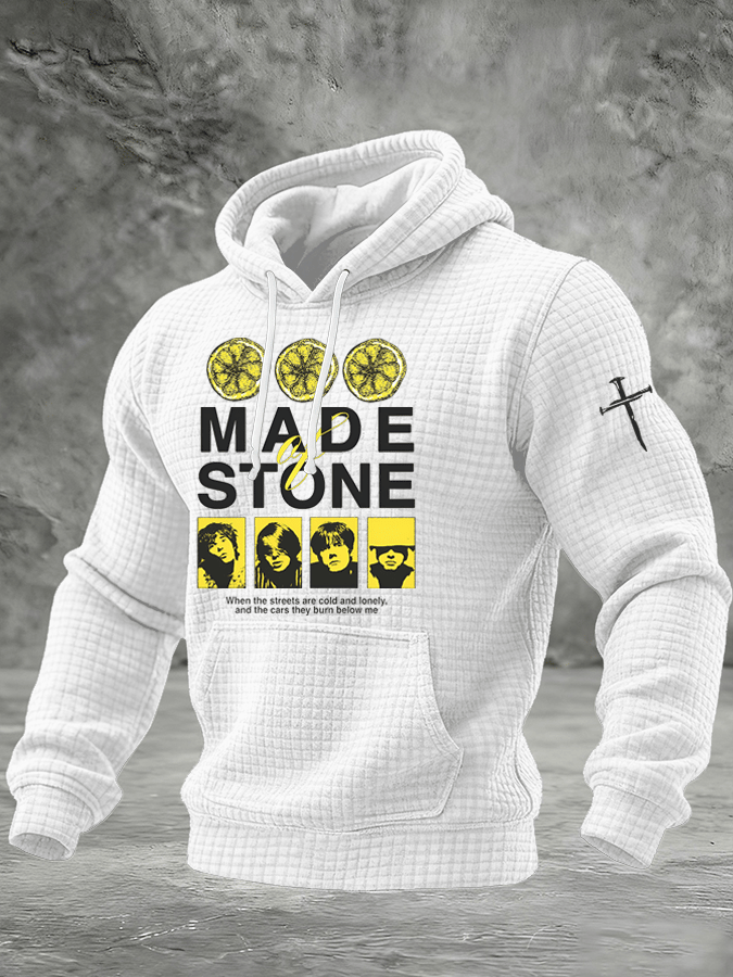 Men's Music Print Checkered Hooded Sweatshirt