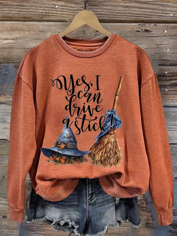 Women's Yes I Can Drive A Stick Printed Casual Crew Neck Sweatshirt