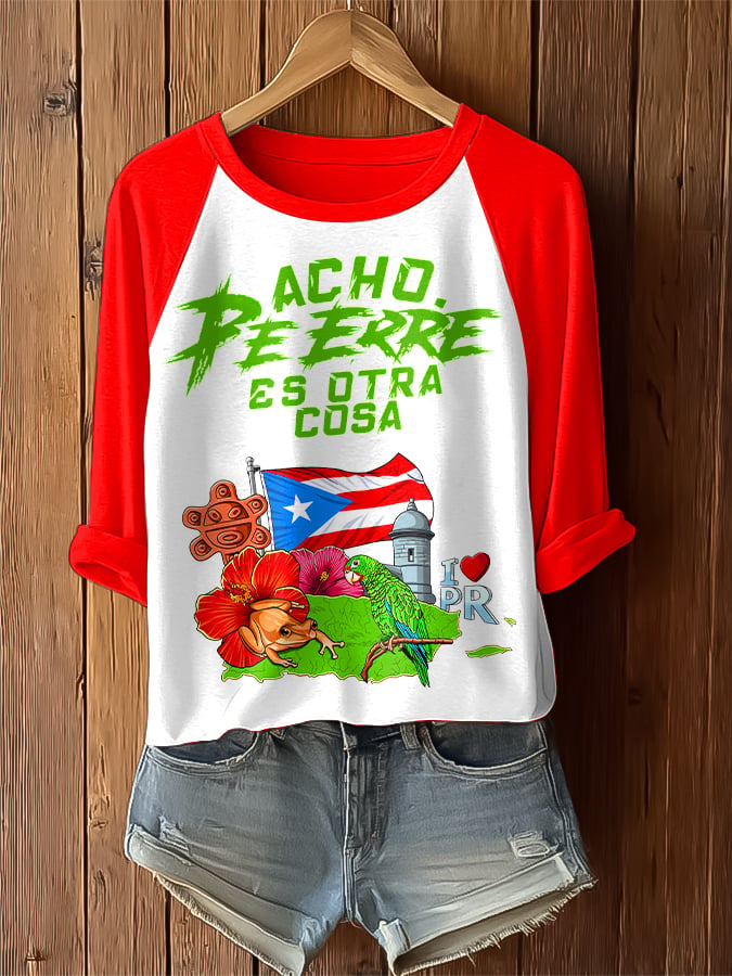 Puerto Rico Colorful Casual Printed Raglan T-shirt