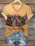 Women's Western Horse Flower Print T-Shirt
