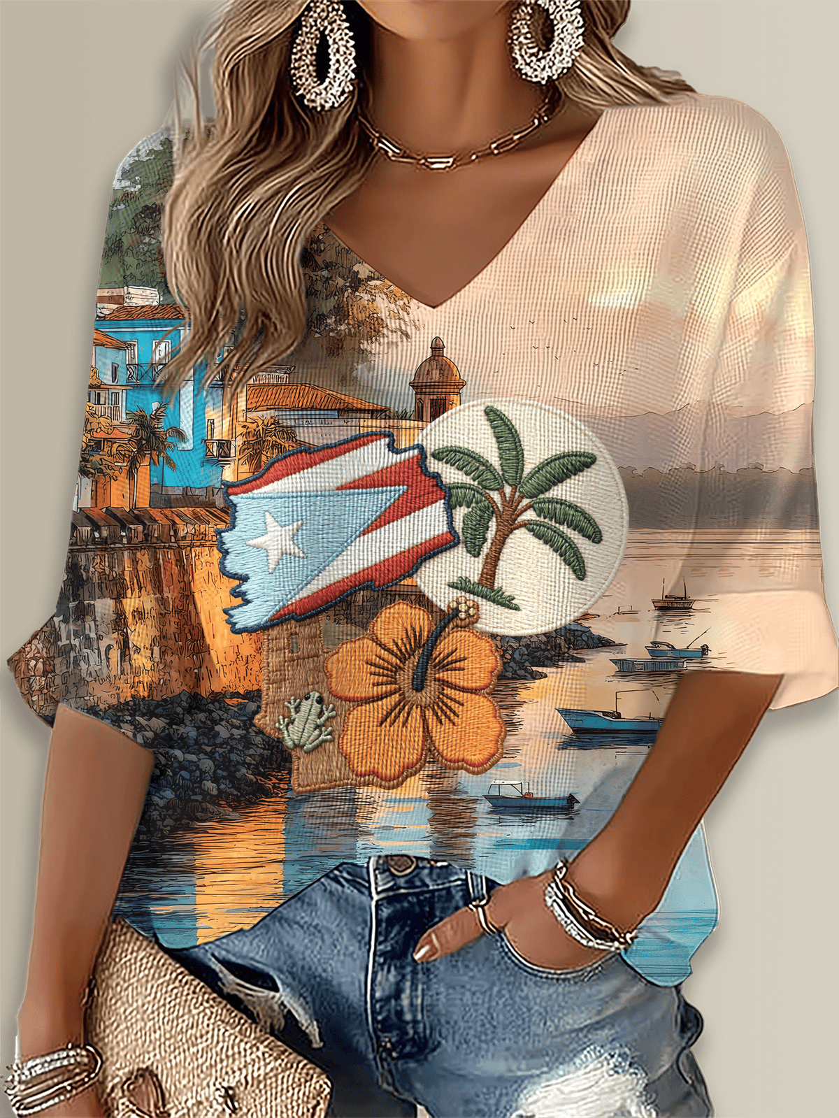 Puerto Rico Printed Long Sleeve Top