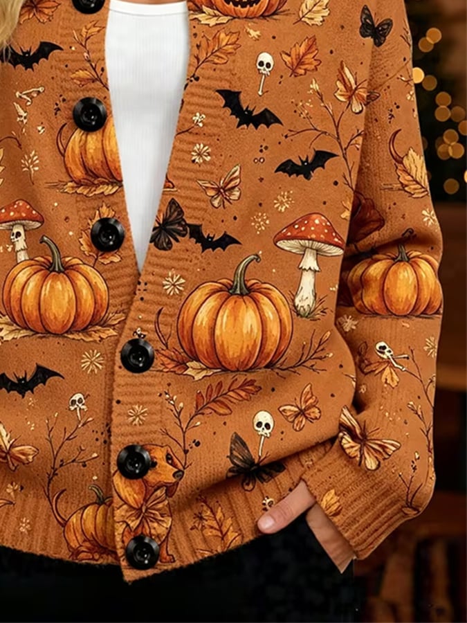 Women's Casual Halloween Print Cardigan