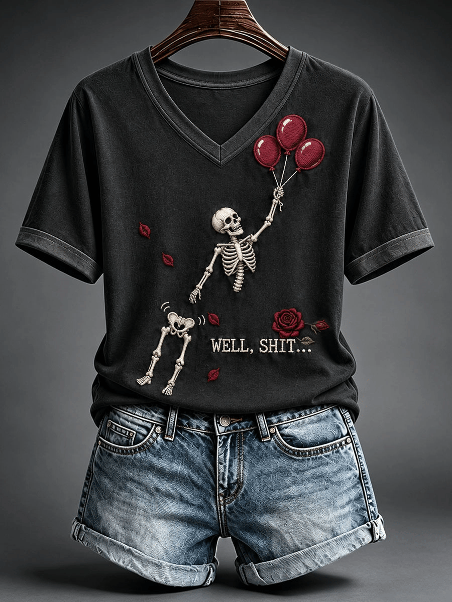 Women's Halloween Well, shit... Print V Neck T-Shirt