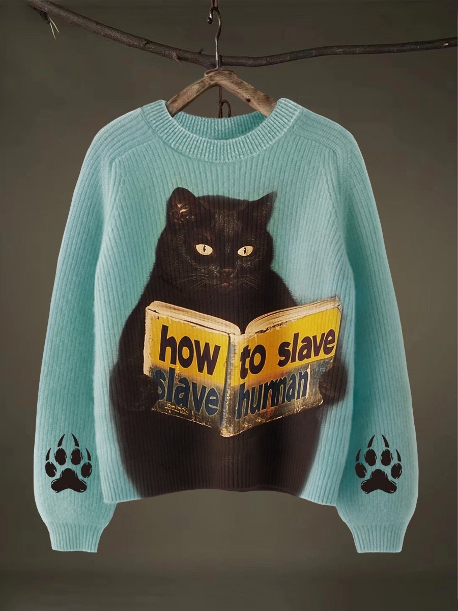 Black Cat How To Slave Human Halloween Art Print Thin Sweater