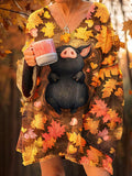 Women's Autumn Pig Maple Leaves Art Print V-Neck Knit Sweater