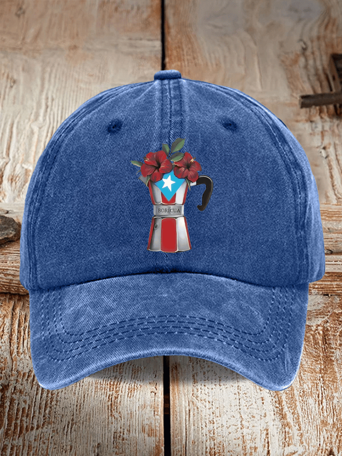 Retro Puerto Rico Print Baseball Cap