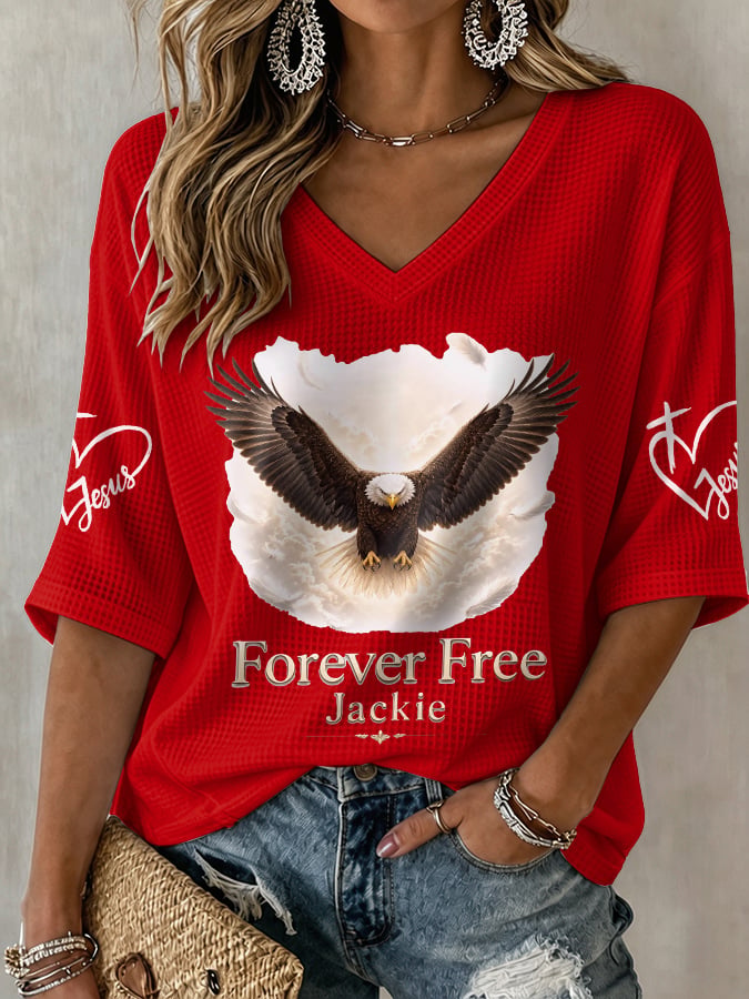 🔥🔥2nd 50% Off 🔥🔥V-Neck Retro Forever Free Jackie Print T-Shirt