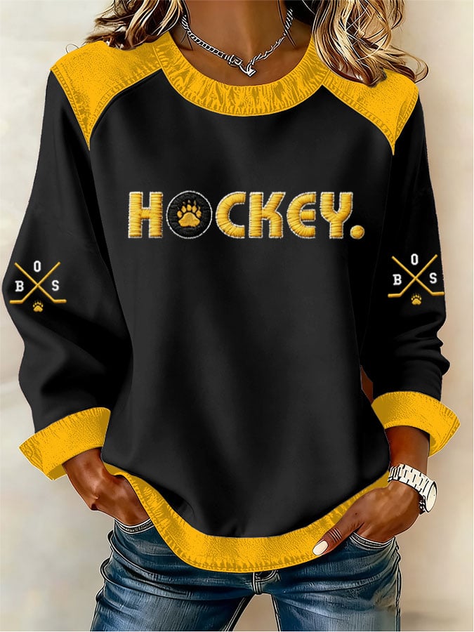 Women's Casual Retro Ice Hockey Print Sweatshirt