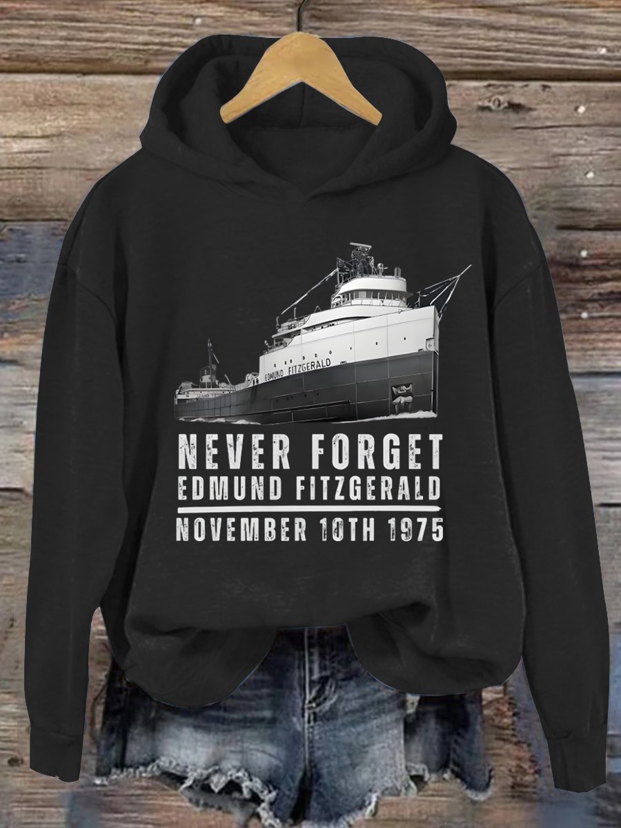 Never Forget Edmund Fitzgerald Art Printed Hooded Sweatshirt