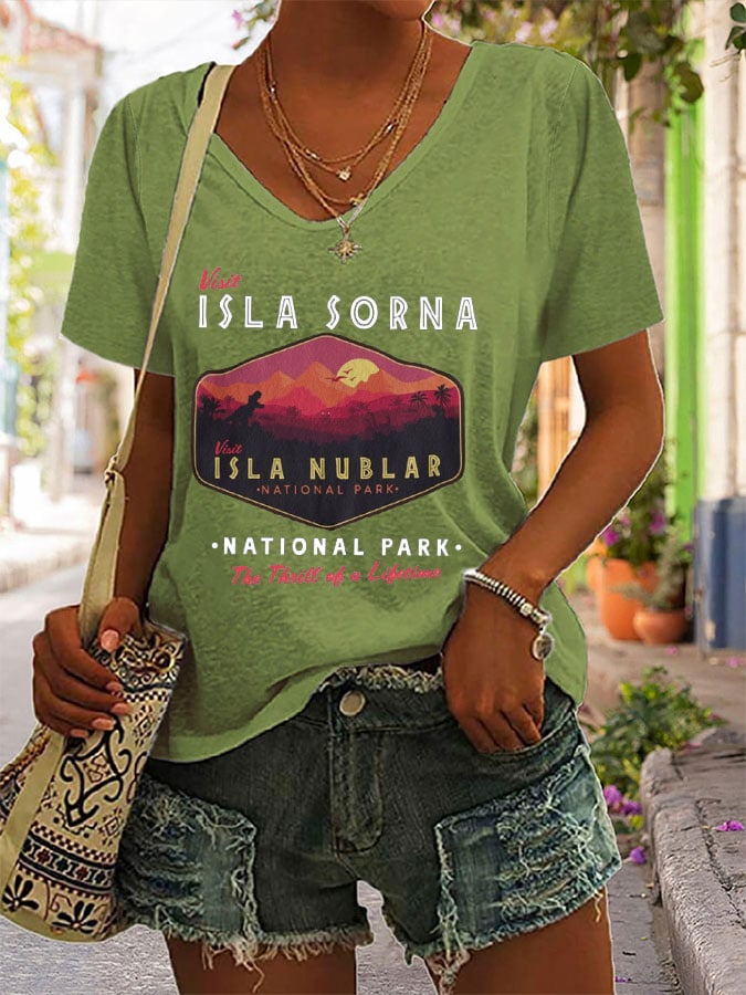 Women's Dinosaur Print V-Neck T-Shirt