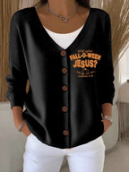 Women's Retro Are You Fall-O-Ween Jesus Print Cardigan