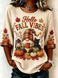Women's Autumn Maple Pumpkin Dwarf Plaid Casual Top